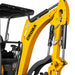 close-up view of yellow MechMaxx MEC17 excavator boom and hydraulic cylinders with operator canopy visible gallery position 1