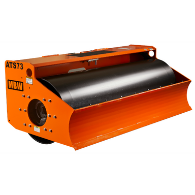 Orange trench roller attachment with black cylindrical drum and model number ATS73 on side panel