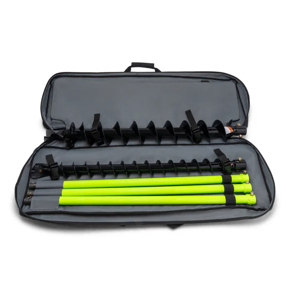 Open black carrying case containing black auger bit and four green extension rods, MiniTrencher SB216e gallery position 1