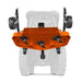 bottom view of orange MechMaxx 48-inch PTO finishing mower showing blade assembly and caster wheels, gallery position 1