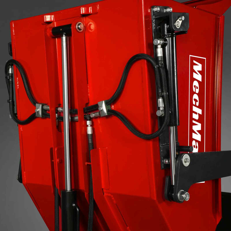 Close-up of hydraulic cylinders and hoses on red MechMaxx D50HTFL tracked dumper bucket, gallery position 1