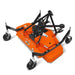 angled top view of orange MechMaxx 60-inch PTO finishing mower showing frame and caster wheels, gallery position 1