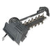 angled view of gray MechMaxx mini skid steer trencher with cutting teeth and protective guard gallery position 1