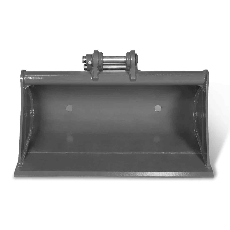 31.5-inch MechMaxx digging bucket attachment front view with mounting pins for mini excavator MEC17 gallery position 1