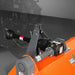 Close-up of PTO driveline and gearbox assembly on orange MechMaxx 68-inch flail mower, gallery position 1