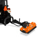 Side angle view of orange MechMaxx 48-inch PTO 3-point offset flail ditch bank mower connected to tractor, gallery position 1