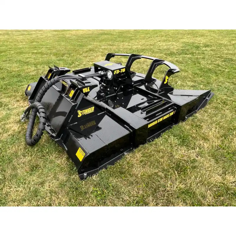 Stinger Attachments TF3 Twister skid steer brush cutter on grass, square image, gallery position 8, 800x800 dimensions