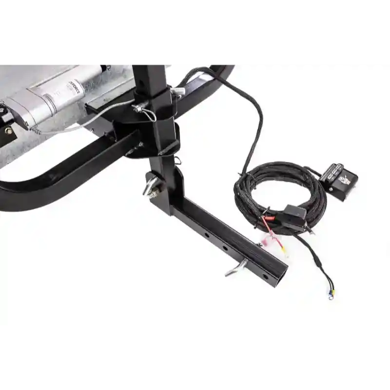 Close-up of hitch mount and electrical wiring harness for Swisher Commercial Truck Spreader, gallery position 1