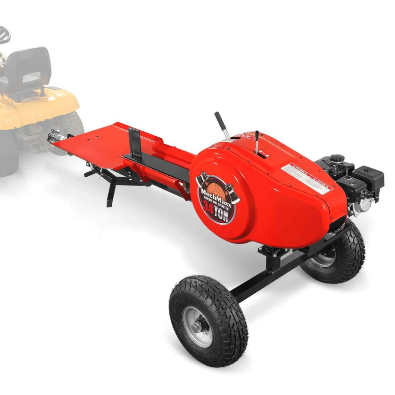 angled left-front view of red MechMaxx 34 ton kinetic log splitter with DUCAR DH212 engine at gallery position 1