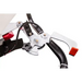 Close-up of metal adjustment mechanism with on/off toggle switch and wiring on Swisher ATV spreader, gallery position 1