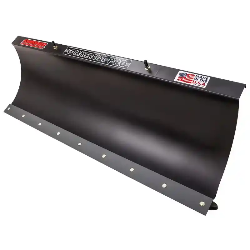 Black 50-inch Swisher snow plow blade with steel cutting edge and mounting studs, isolated white background, gallery position 1