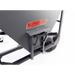 Close-up of manual gate control mechanism on Swisher drop feeder, steel frame, visible tire, gallery position 1, white background