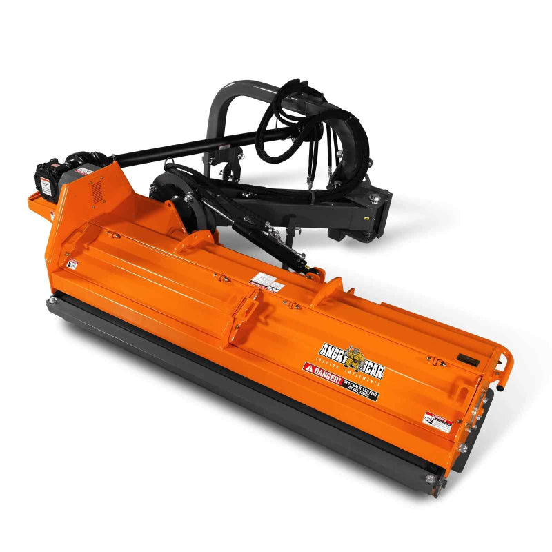 front-left angle of orange MechMaxx 86-inch 3-point offset ditch bank verge flail mower at gallery position 1