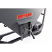 Close-up of manual control lever and discharge chute on Swisher Drop Feeder, gallery position 1, white background