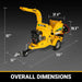 Yellow CROBA TX1000 hydraulic wood chipper with engine mounted, trailer hitch, and overall dimensions shown, gallery position 1