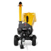 Front view of MechMaxx disc wood chipper with DUCAR DH420E engine, tow hitch, and vertical discharge chute gallery position 1