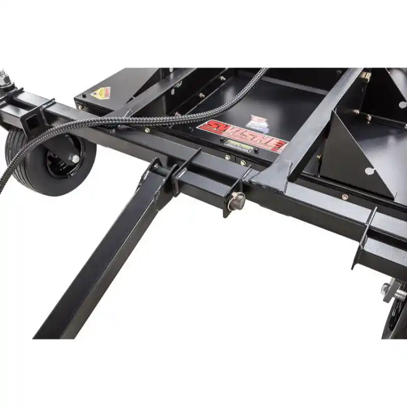 Tow-behind frame and front caster wheel assembly of Swisher 52-inch rough cut brush mower, gallery position 1
