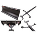 Black steel Swisher 50-inch snow plow blade with mounting brackets and hardware, isolated white background, gallery position 1