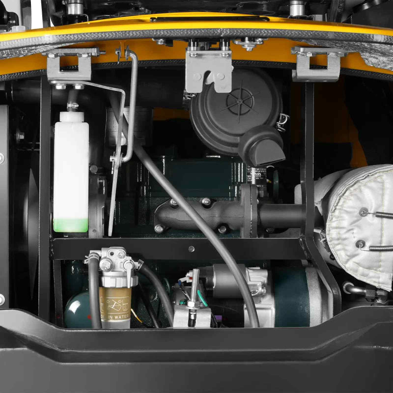 close-up of Kubota D722 engine components including air filter, coolant reservoir, and fuel filter on MechMaxx MEC12 mini excavator gallery 1