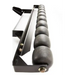 Close-up of lineup of black striper wheels on metal frame for Swisher 38-inch Striper Wheel Kit, gallery position 1