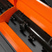 close-up of black rotor and flail blades inside orange MechMaxx 78-inch 3-point PTO ditch bank mower at gallery position 1
