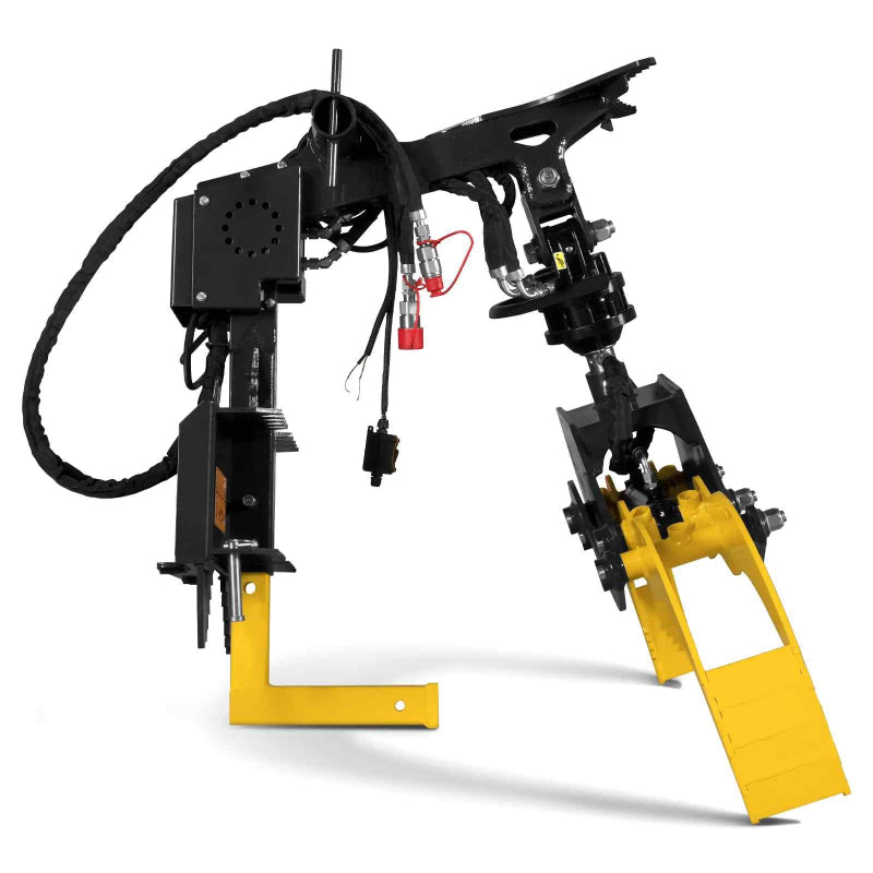 front angled view of MechMaxx hydraulic rotating log grapple for mini skid steer at gallery position 1
