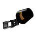 Black Stinger concrete mixer attachment with yellow logo and steel mounting bracket on white background