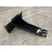 Black metal skid steer stump bucket attachment with three pointed digging teeth and reinforced back plate on concrete floor