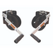 Pair of black metal crank handles with grip ends and gear mechanisms, isolated on white background, gallery position 1