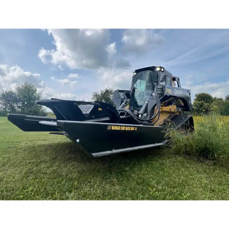 Skid steer loader with Stinger Attachments TF5 Twister brush cutter, shown in gallery position 5, 800x800 square image