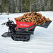 Side angle of red MechMaxx D50HTFL tracked dumper loaded with firewood and bucket raised, gallery position 1