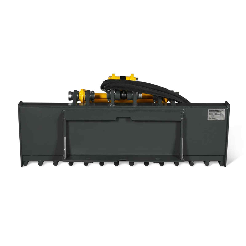 front-facing view of MechMaxx 20-inch mini skid steer rock grapple bucket with hydraulic hoses gallery position 1